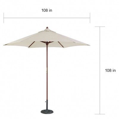TropiShade 9 ft Teak Finish Light Wood Market Umbrella with Canvas Polyester Cover   